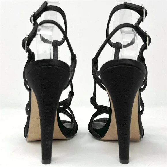 Chanel Pearl Heel Grosgrain Gladiator Sandals Black 37.5 - Picture 4 of 10